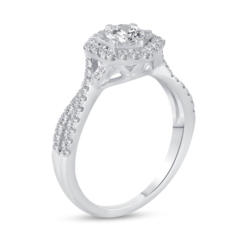 5/8 CT. T.W. Diamond Hexagon Frame Twist Shank Engagement Ring in 14K White Gold