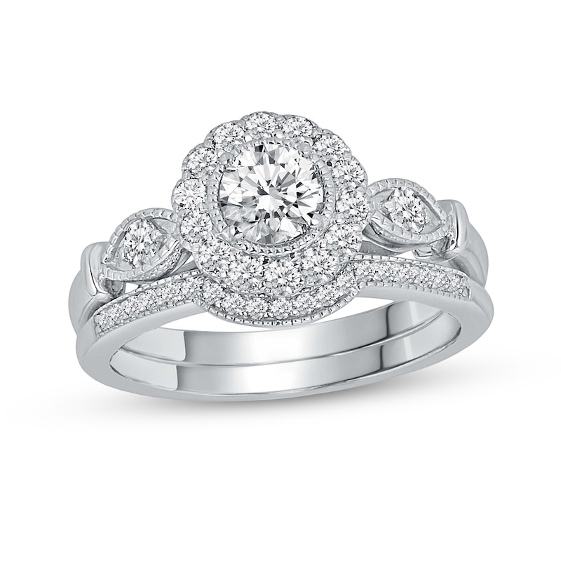 Main Image 1 of 7/8 CT. T.W. Diamond Flower Frame Marquise-Shaped Collar Bridal Set in 14K White Gold