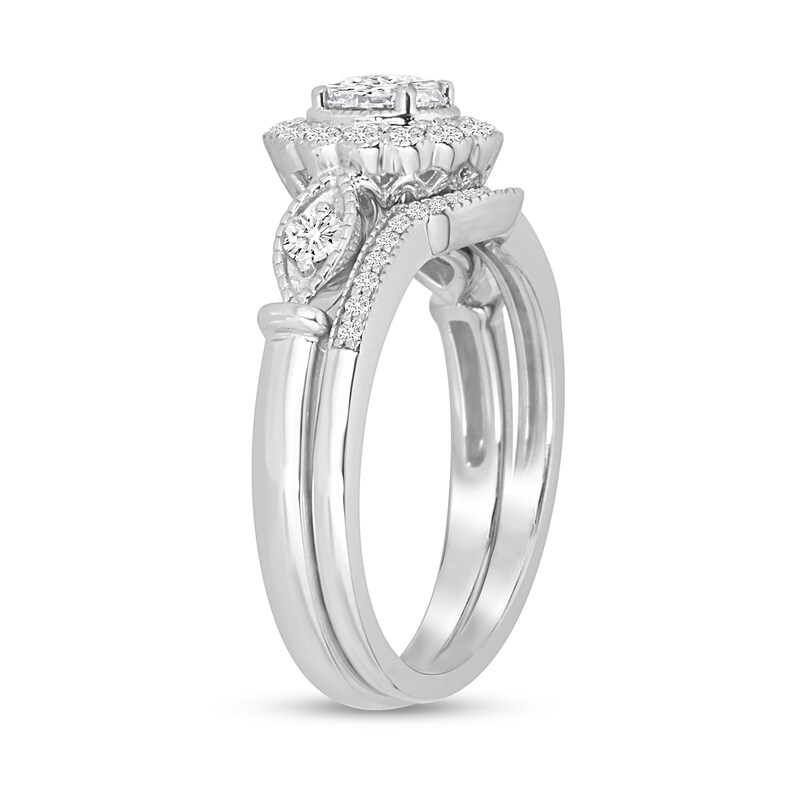 Main Image 2 of 7/8 CT. T.W. Diamond Flower Frame Marquise-Shaped Collar Bridal Set in 14K White Gold
