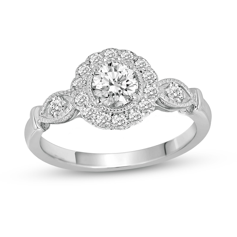 Main Image 3 of 7/8 CT. T.W. Diamond Flower Frame Marquise-Shaped Collar Bridal Set in 14K White Gold