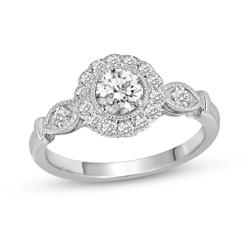 Main Image 5 of 7/8 CT. T.W. Diamond Flower Frame Marquise-Shaped Collar Bridal Set in 14K White Gold