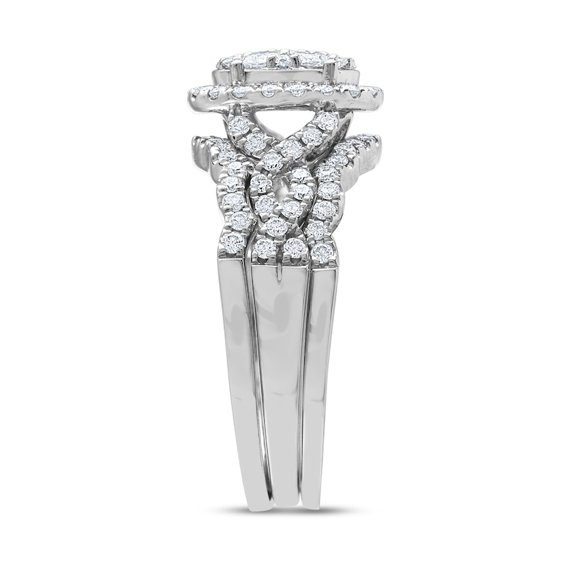 1-3/8 CT. T.W. Composite Oval Diamond Three Piece Twist Shank Bridal Set in 14K White Gold