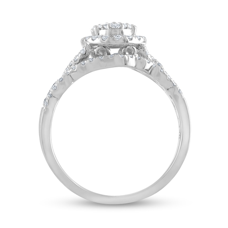 1-3/8 CT. T.W. Composite Oval Diamond Three Piece Twist Shank Bridal Set in 14K White Gold