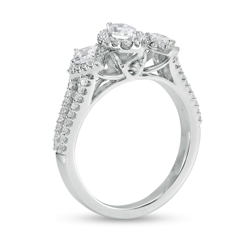 1 CT. T.W. Marquise Diamond Past Present Future® Frame Split Shank Engagement Ring in 14K White Gold