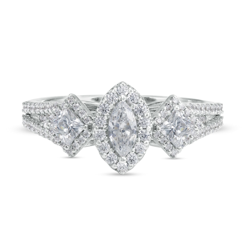 Main Image 4 of 1 CT. T.W. Marquise Diamond Past Present Future® Frame Split Shank Engagement Ring in 14K White Gold