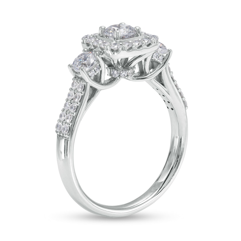 1-1/6 CT. T.W. Diamond Past Present Future® Cushion-Shaped Frame Double Row Engagement Ring in 14K White Gold