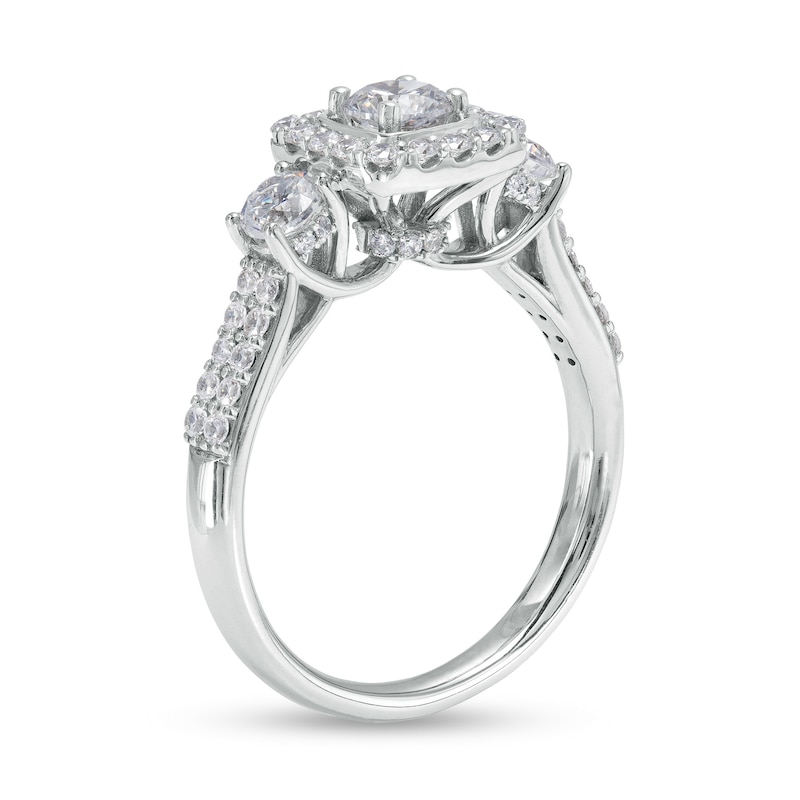 Main Image 3 of 1-1/6 CT. T.W. Diamond Past Present Future® Cushion-Shaped Frame Double Row Engagement Ring in 14K White Gold