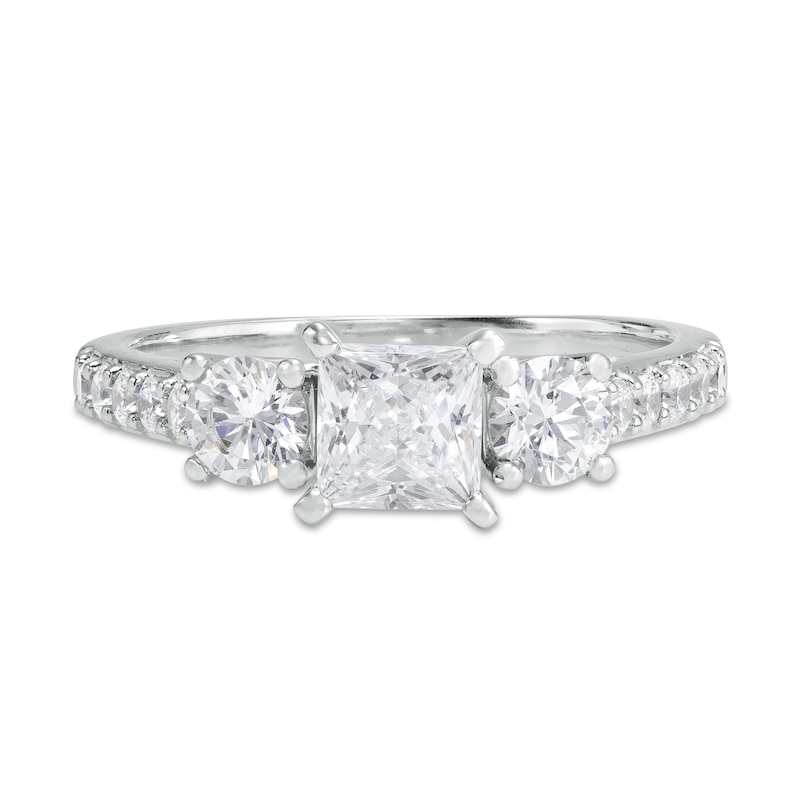 Main Image 4 of 1-1/2 CT. T.W. Princess-Cut Diamond Past Present Future® Engagement Ring in 14K White Gold