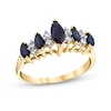 Marquise Blue Sapphire and 1/8 CT. T.W. Diamond Duo Alternating Five Stone Ring in 14K Gold