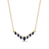 Thumbnail Image 1 of Marquise Blue Sapphire and 1/5 CT. T.W. Diamond Duo Alternating Seven Stone Chevron Necklace in 14K Gold