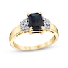 Thumbnail Image 0 of Emerald-Cut Blue Sapphire and 1/5 CT. T.W. Diamond Stepped Double Collar Ring in 14K Gold