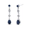 Thumbnail Image 1 of Pear-Shaped and Round Blue Sapphire with 1/20 CT. T.W. Diamond Art Deco Vintage-Style Drop Earrings in 14K White Gold