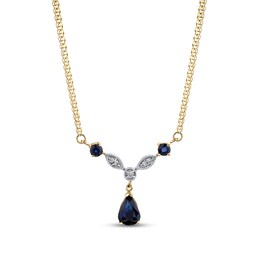 Pear-Shaped and Round Blue Sapphire and 1/20 CT. T.W. Diamond Art Deco Vintage-Style &quot;Y&quot; Necklace in 14K Gold