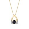 Thumbnail Image 1 of 5.0mm Blue Sapphire and 1/15 CT. T.W. Diamond Open Teardrop Pendant in 14K Gold