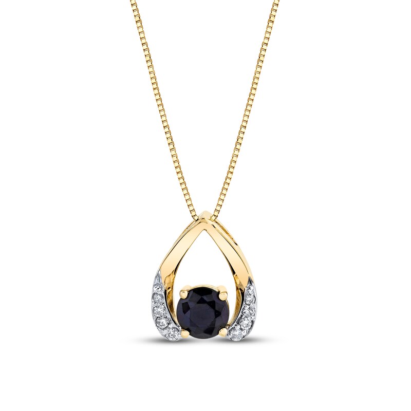 Main Image 1 of 5.0mm Blue Sapphire and 1/15 CT. T.W. Diamond Open Teardrop Pendant in 14K Gold
