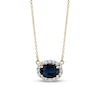 Thumbnail Image 0 of Sideways Oval Blue Sapphire and 1/4 CT. T.W. Diamond Frame Necklace in 14K Gold