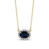 Thumbnail Image 1 of Sideways Oval Blue Sapphire and 1/4 CT. T.W. Diamond Frame Necklace in 14K Gold