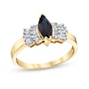 Thumbnail Image 1 of Marquise Blue Sapphire and 1/5 CT. T.W. Baguette Diamond Double Collar Ring in 14K Gold