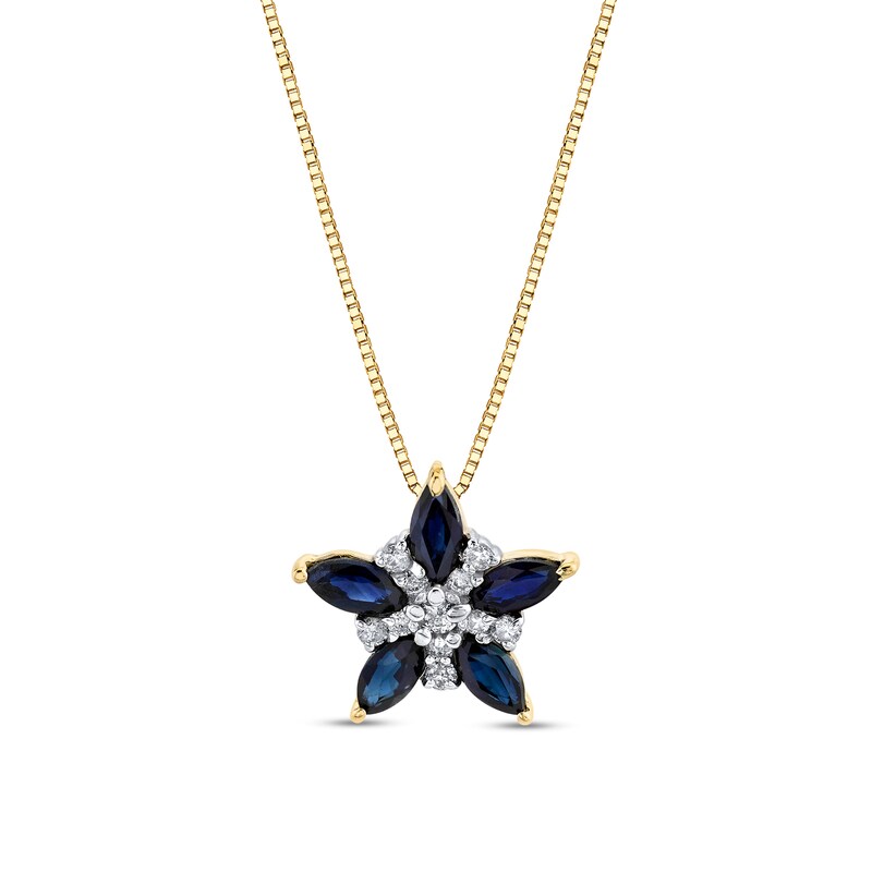 Main Image 1 of Marquise Blue Sapphire and 1/10 CT. T.W. Diamond Flower Pendant in 14K Gold