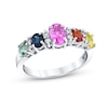 Thumbnail Image 1 of Oval Multi-Color Sapphire and 1/8 CT. T.W. Diamond Duo Alternating Five Stone Ring in 14K White Gold