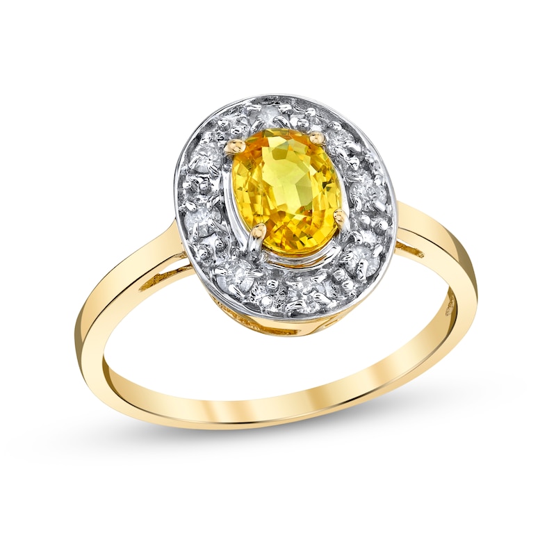 Main Image 1 of Oval Yellow Sapphire and 1/5 CT. T.W. Diamond Frame Ring in 14K Gold