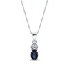 Thumbnail Image 1 of Oval Blue Sapphire and Diamond Accent Double Leaf-Top Pendant in 14K White Gold