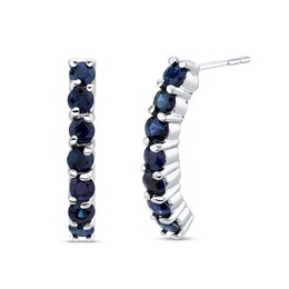 Blue Sapphire Seven Stone J-Hoop Earrings in 14K White Gold