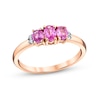 Thumbnail Image 1 of Oval Pink Sapphire and Diamond Accent Duo Side Accent Three Stone Ring in 14K Rose Gold
