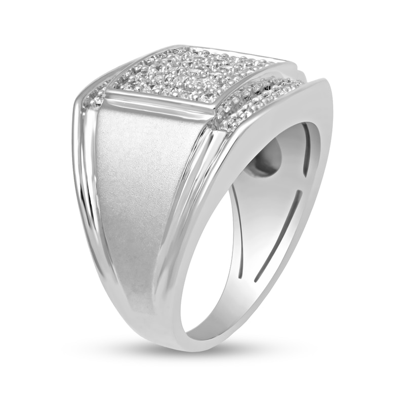 Main Image 2 of Men's 1 CT. T.W. Composite Square-Shaped Diamond Wedding Ring in Sterling Silver