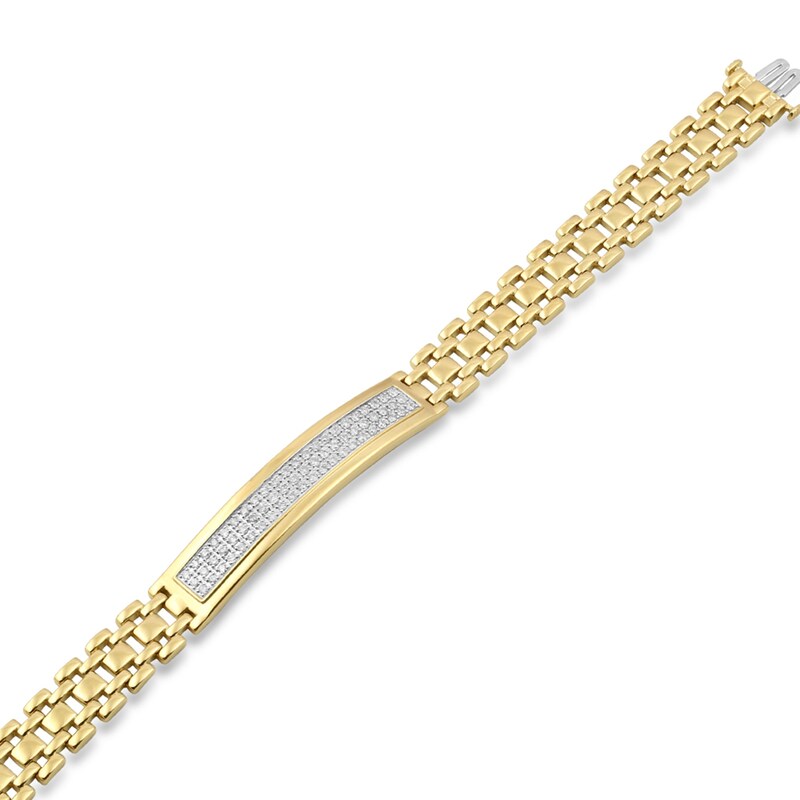Main Image 2 of Men's 1 CT. T.W. Diamond Bar Bracelet in Sterling Silver with 14K Gold Plate – 8.5"