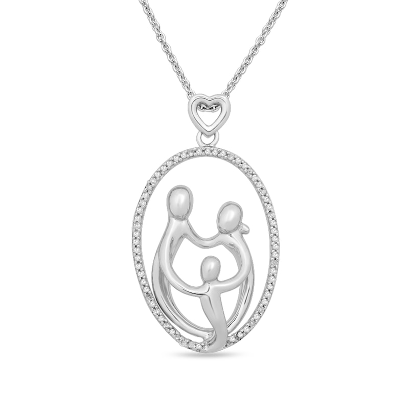 Main Image 1 of 1/6 CT. T.W. Diamond Oval-Shaped Frame Family Pendant in Sterling Silver
