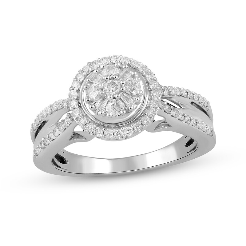 Main Image 1 of 1/2 CT. T.W. Composite Diamond Frame Split Shank Engagement Ring in 10K White Gold