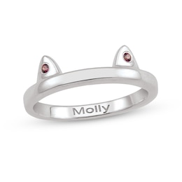 Gemstone Engravable Cat Ears Ring (1 Stone and Line)