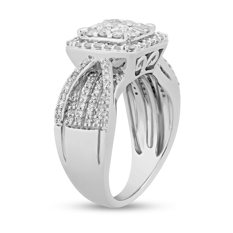 Main Image 2 of 1 CT. T.W. Composite Diamond Cushion-Shaped Frame Multi-Row Engagement Ring in 10K White Gold