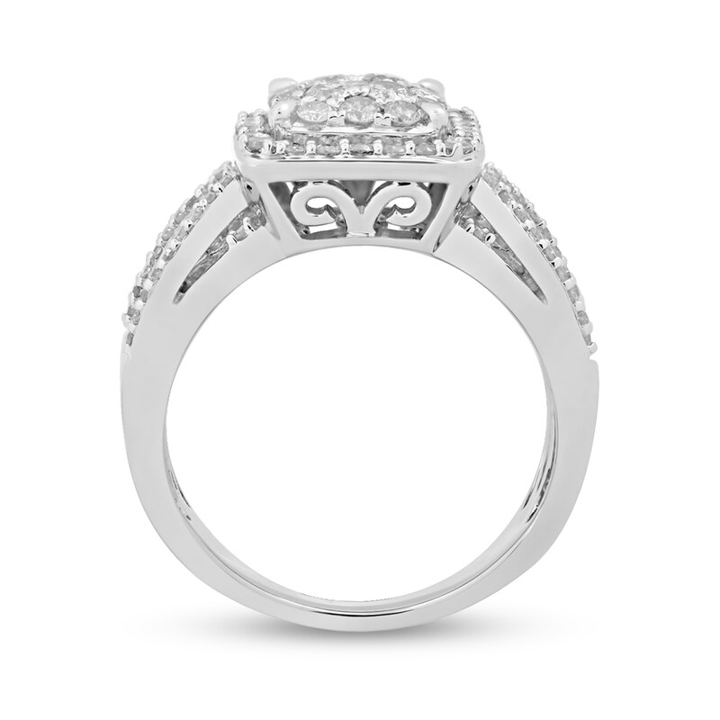 Main Image 3 of 1 CT. T.W. Composite Diamond Cushion-Shaped Frame Multi-Row Engagement Ring in 10K White Gold
