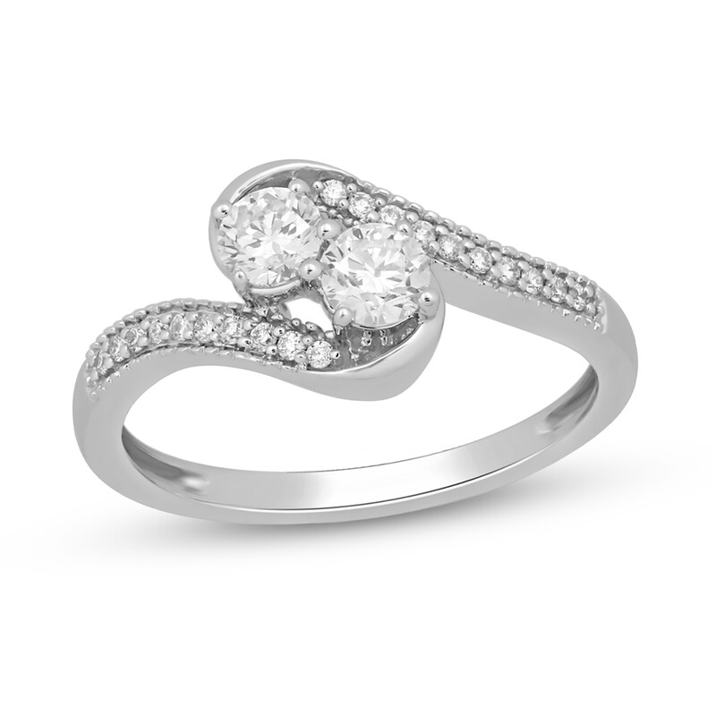 Main Image 1 of 1/2 CT. T.W. Diamond Two Stone Bypass Engagement Ring in 10K White Gold