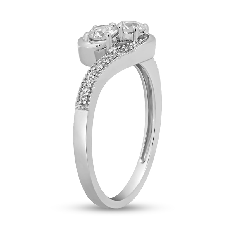 1/2 CT. T.W. Diamond Two Stone Bypass Engagement Ring in 10K White Gold