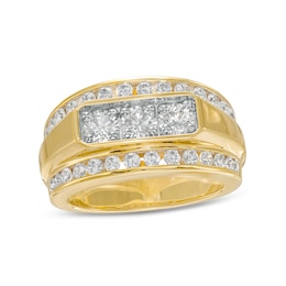 Men's 2 CT. T.W. Certified Lab-Grown Diamond Border Three Stone Ring in 14K Gold (F/SI2)