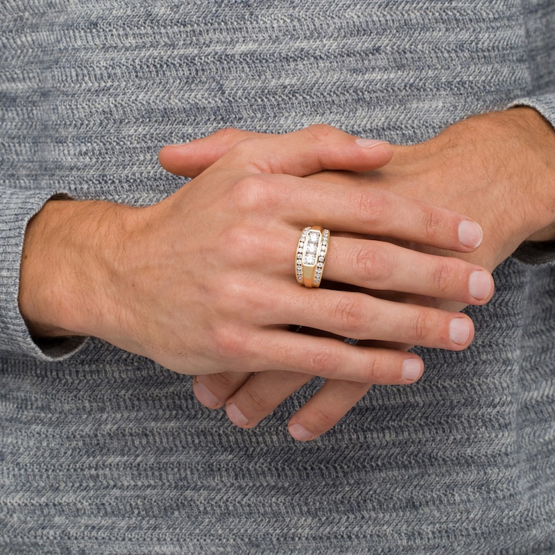 Main Image 2 of Men's 2 CT. T.W. Certified Lab-Grown Diamond Border Three Stone Ring in 14K Gold (F/SI2)