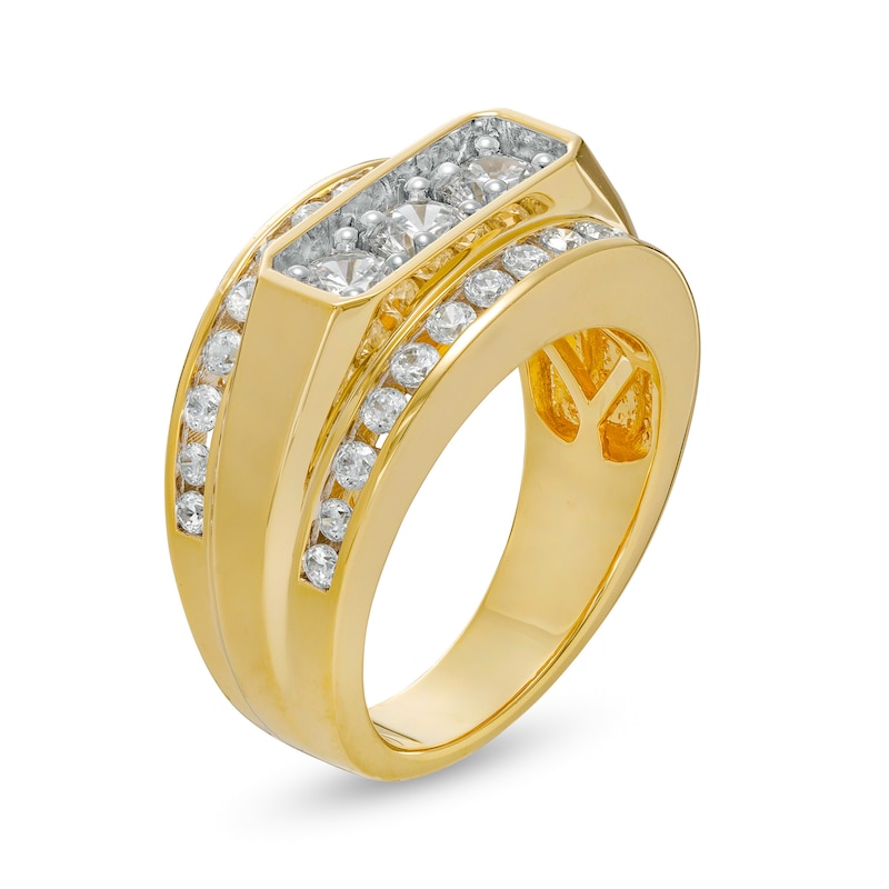 Main Image 3 of Men's 2 CT. T.W. Certified Lab-Grown Diamond Border Three Stone Ring in 14K Gold (F/SI2)