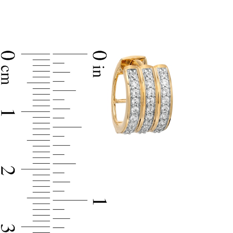 Main Image 3 of Men's 1/2 CT. T.W. Diamond Triple Row Huggie Hoop Earrings in 10K Gold
