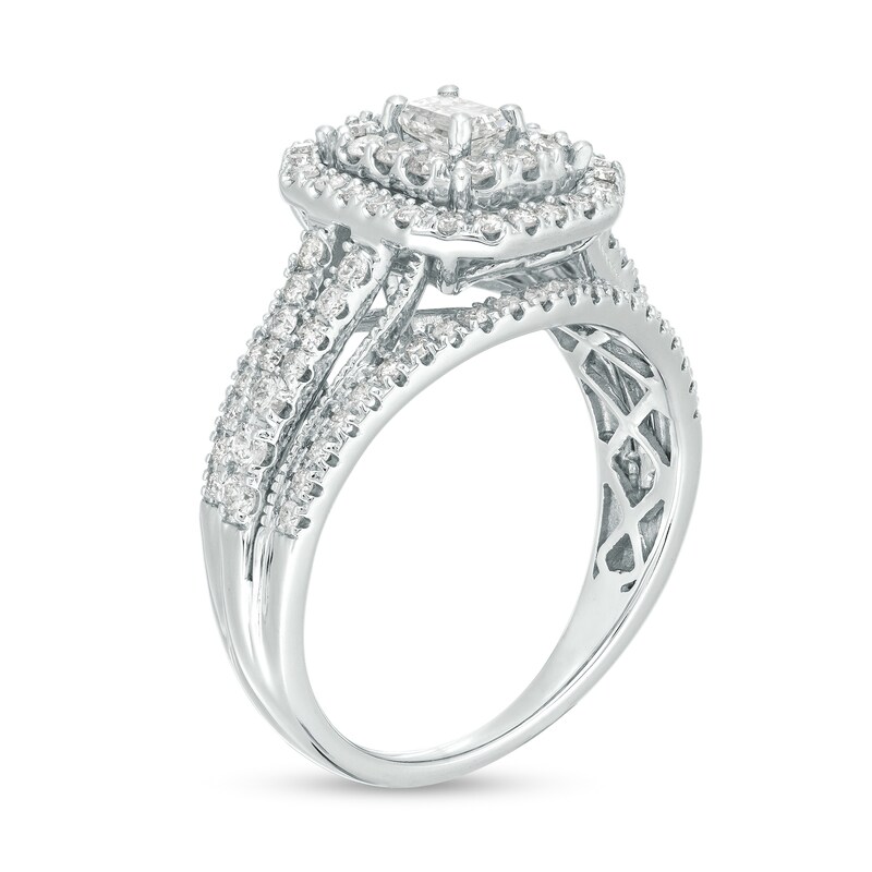 Main Image 3 of 1 CT. T.W. Emerald-Cut Diamond Double Frame Vintage-Style Engagement Ring in 14K White Gold