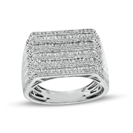 1-1/2 CT. T.W. Baguette and Round Diamond Multi-Row Alternating Ring in 10K White Gold