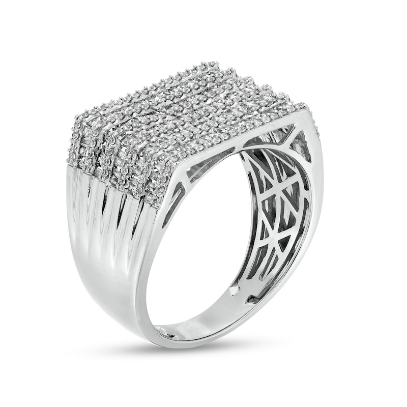 Men's 1-1/2 CT. T.W. Baguette and Round Diamond Multi-Row Alternating Ring in 10K White Gold