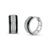 Thumbnail Image 0 of Men's 1/4 CT. T.W. Diamond Border Triple Row Hoop Earrings in 10K White Gold and Black Ceramic