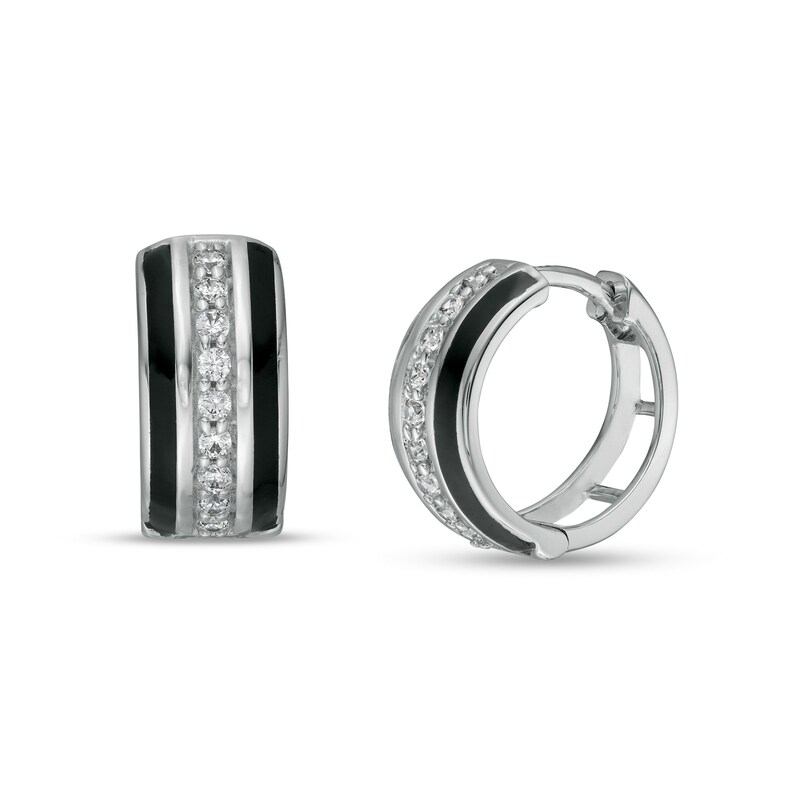 Men's 1/4 CT. T.W. Diamond Border Triple Row Hoop Earrings in 10K White Gold and Black Ceramic