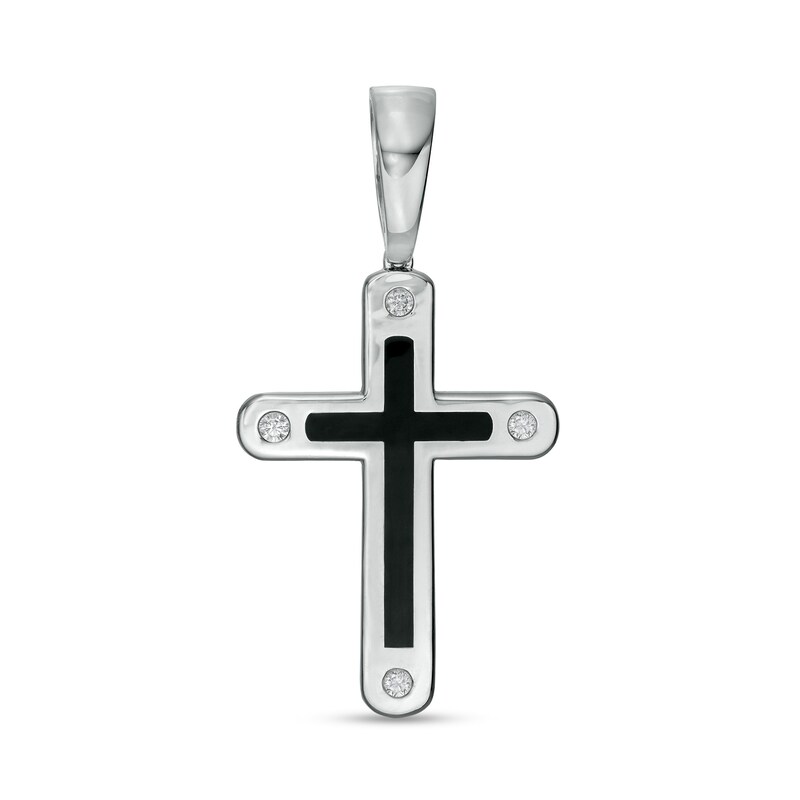 Main Image 1 of 1/5 CT. T.W. Diamond Quartet Double Cross Necklace Charm in 10K White Gold and Black Ceramic