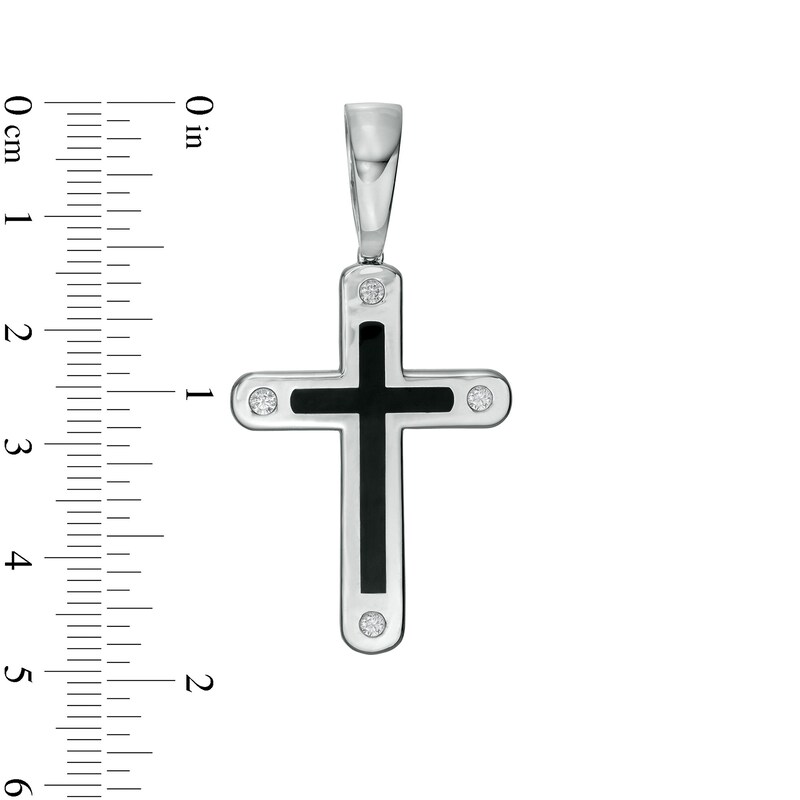 Main Image 2 of 1/5 CT. T.W. Diamond Quartet Double Cross Necklace Charm in 10K White Gold and Black Ceramic