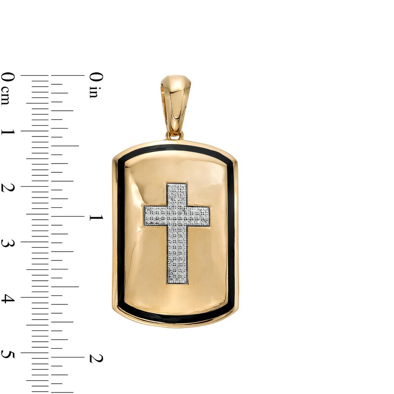 Main Image 2 of 1/5 CT. T.W. Diamond Cross Frame Dog Tag Necklace Charm in 10K Gold and Black Ceramic
