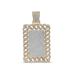 Men's 2 CT. T.W. Diamond Curb Chain Link Frame Dog Tag Necklace Charm in 10K Gold